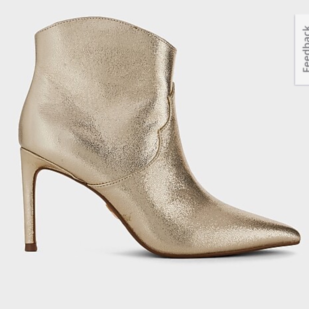 Express Metallic Gold Pointed Toe Thin Heeled Holiday Ankle Booties Festive Sz 9